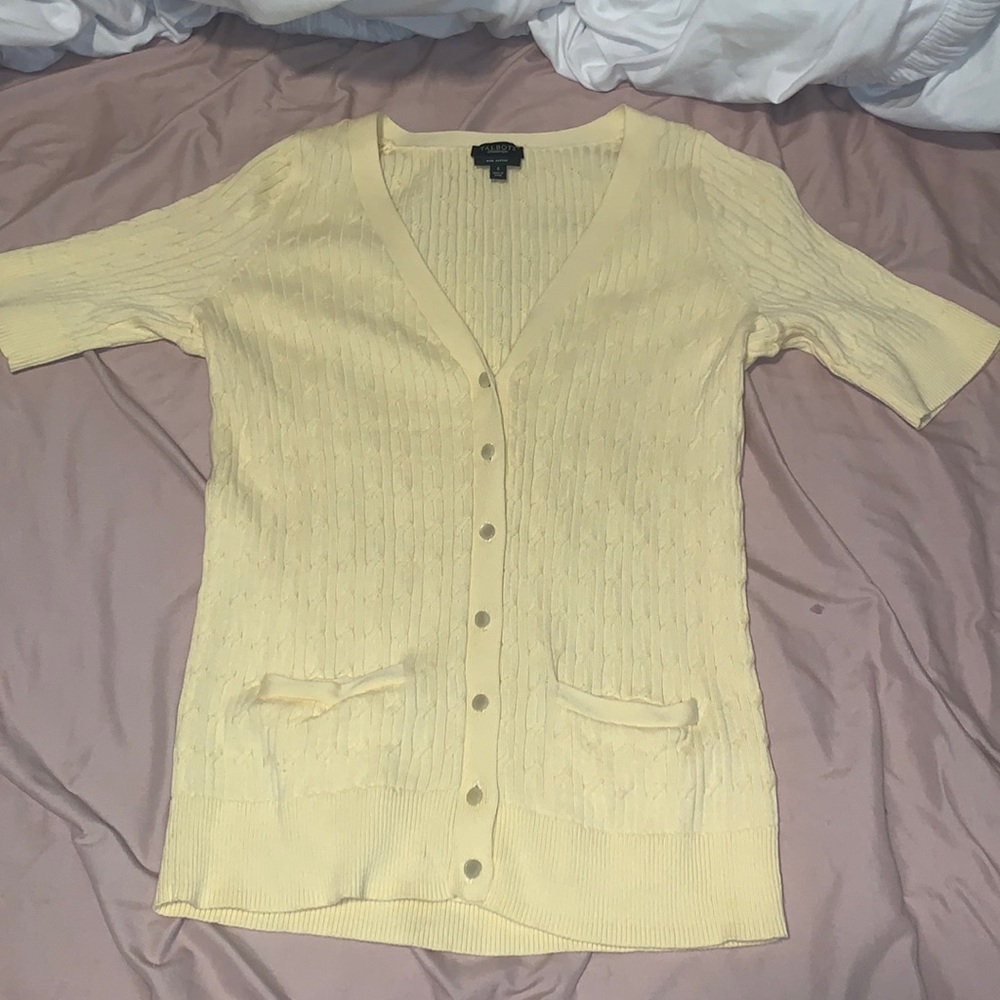 Yellow knit short sleeve button shirt
